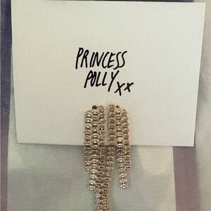 Princess Polly Glittering Gold tone Statement Rhinestone Pierced Earrings